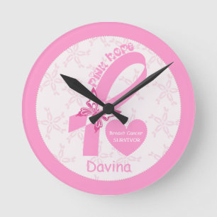 Pink Ribbon Breast cancer survivor & pink border Round Clock