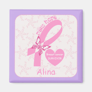 Pink Ribbon Breast cancer survivor & purple border Magnet