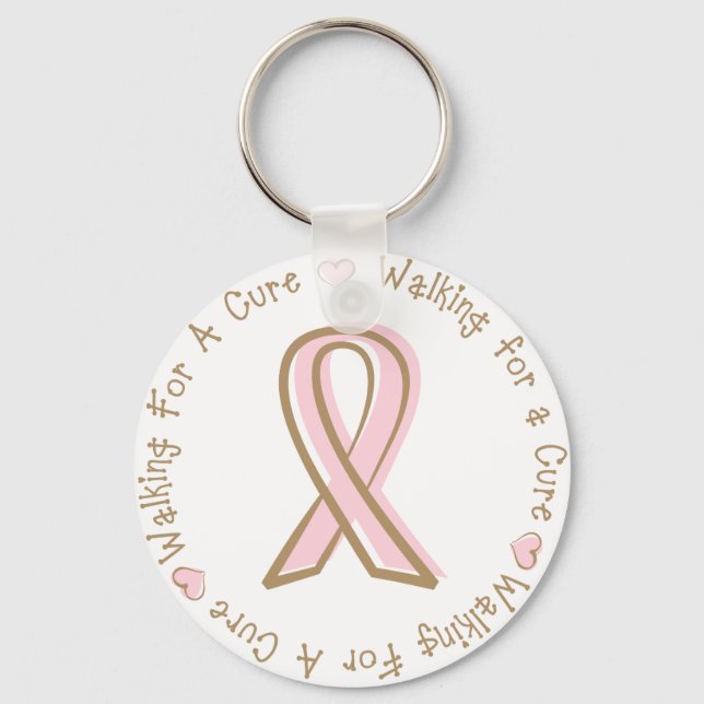 Pink Ribbon Breast Cancer Walking For A Cure Key Ring (Front)