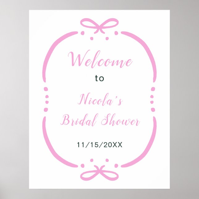 Pink Ribbon Bridal Shower Welcome Poster (Front)