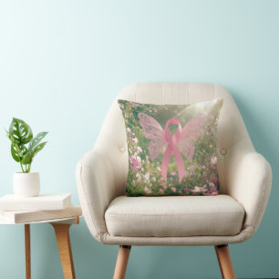 Pink Ribbon Butterfly in a Garden Cushion
