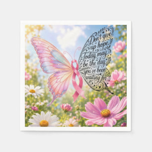 Pink Ribbon Butterfly in Summer Garden Napkin
