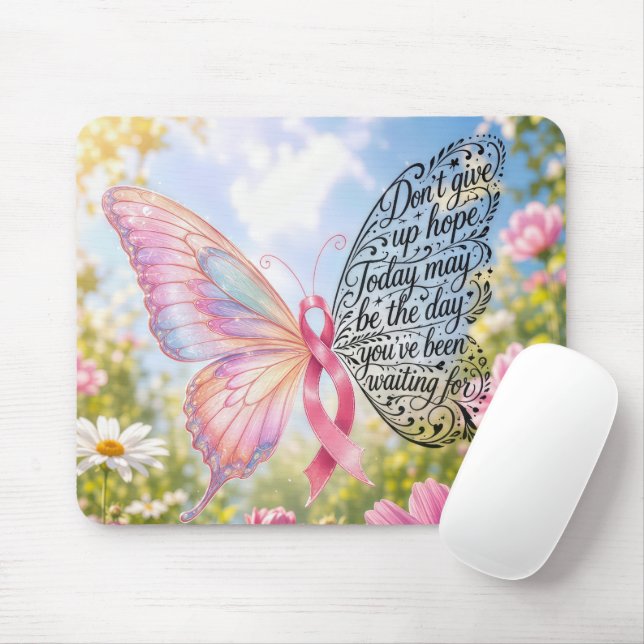 Pink Ribbon Butterfly with Inspiring Quote Mouse Pad (With Mouse)