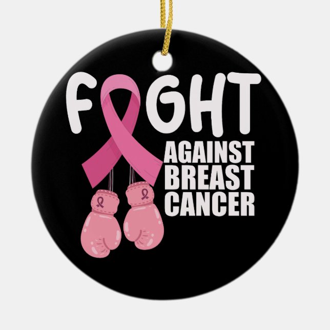 Pink Ribbon Cancer Awareness Breast Cancer Fight  Ceramic Tree Decoration (Front)