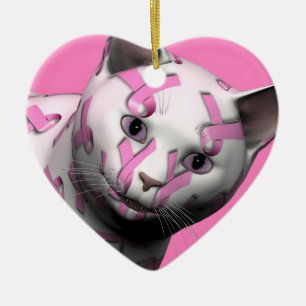 Pink Ribbon Cat Ceramic Tree Decoration