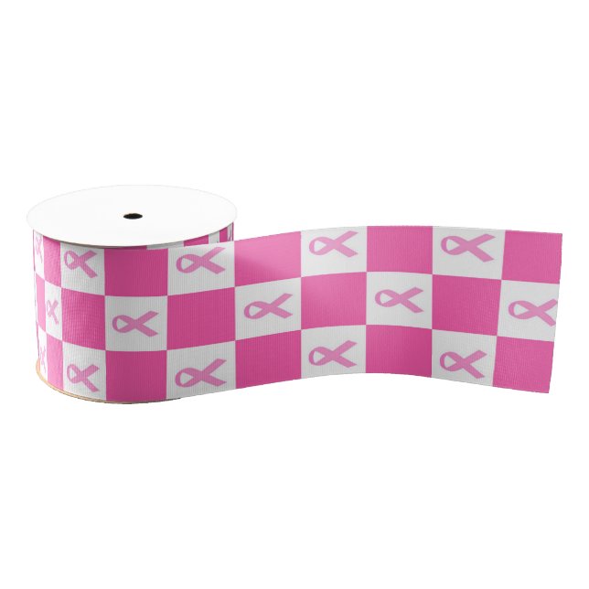 Pink Ribbon Chequerboard – Breast Cancer Awareness Grosgrain Ribbon (Spool)