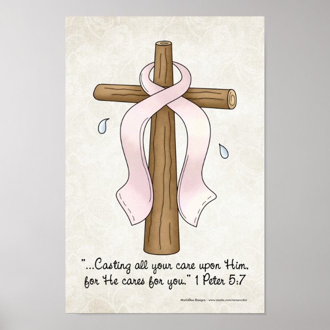 Pink Ribbon Christian Cross with Scripture Print (Front)