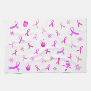 Pink Ribbon Christmas Tea Towel