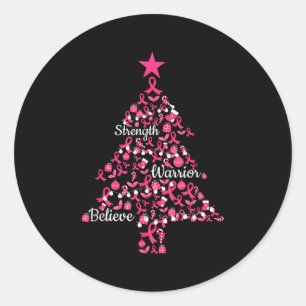 Pink Ribbon Christmas Tree Ornaments Breast Cancer Classic Round Sticker