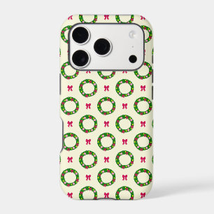 Pink Ribbon Christmas Wreath Pattern iPhone Case