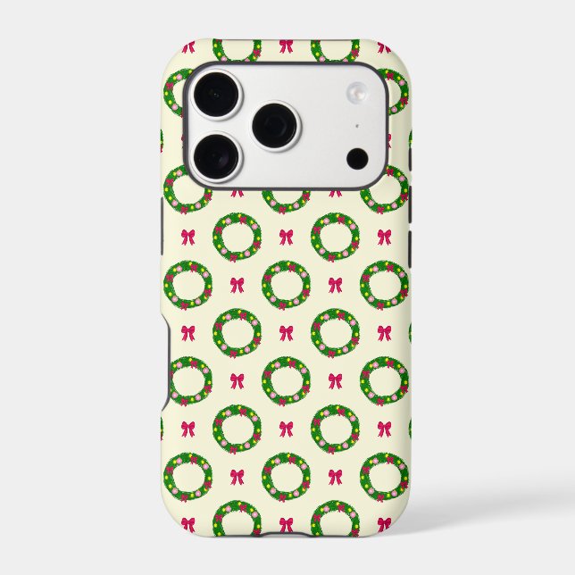 Pink Ribbon Christmas Wreath Pattern iPhone Case (Back)