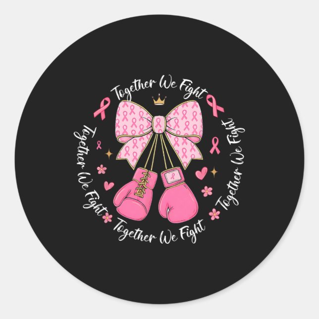 Pink Ribbon Coquette Bow Boxing Gloves Breast Canc Classic Round Sticker (Front)