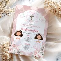 Pink Ribbon Crest Twins Girl First Holy Communion
