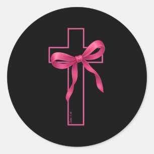 Pink Ribbon Cross Breast Cancer Awareness Christia Classic Round Sticker