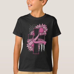 Pink Ribbon Cross Sunflower Breast Cancer Faith T-Shirt