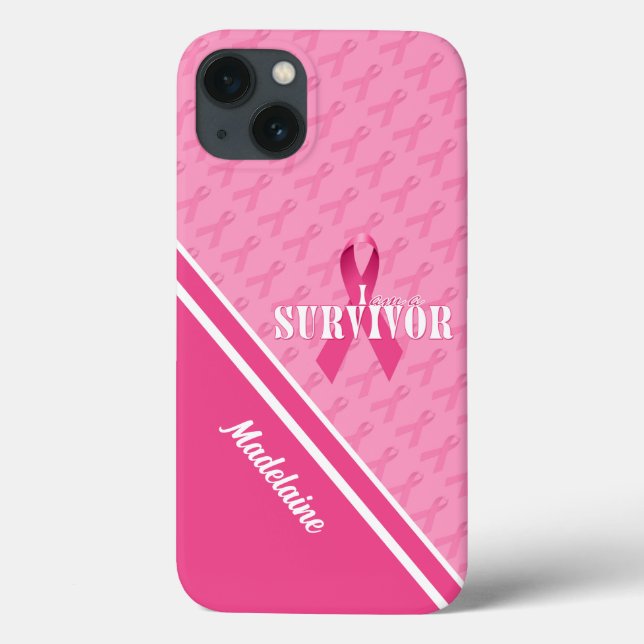 Pink Ribbon Custom Breast Cancer Survivor Case-Mate iPhone Case (Back)