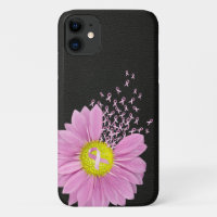 Pink Ribbon daisy on black leather