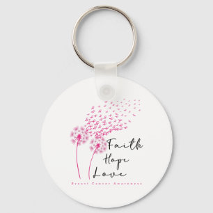 Pink Ribbon Dandelion Faith Hope Love Breast Cance Key Ring