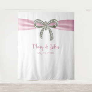 Pink Ribbon Diamond Bow Wedding Backdrop Tapestry