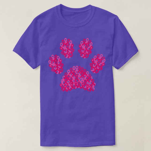 Pink Ribbon Dog Paw Print Breast Cancer Awareness  T-Shirt (Design Front)