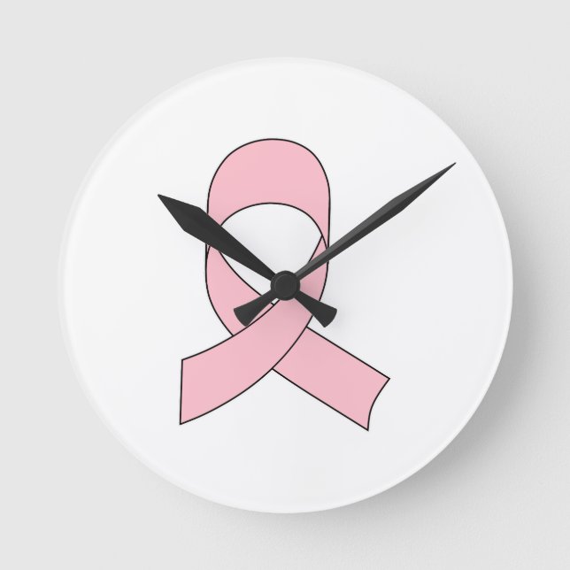Pink Ribbon Drawing Round Clock (Front)