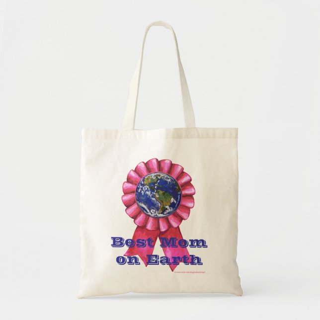 Pink Ribbon Earth, Best Mother On Earth Tote Bag (Front)