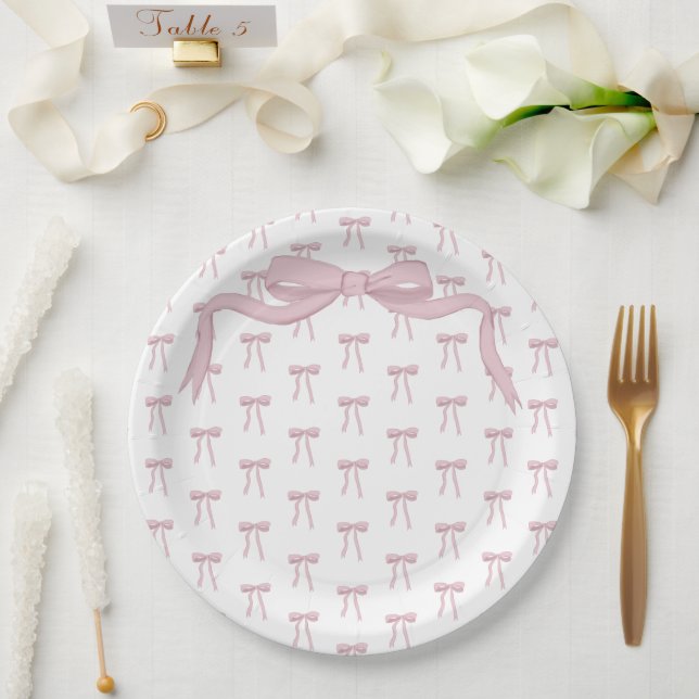 Pink Ribbon Elegant Baby Shower Paper Plate (Wedding)