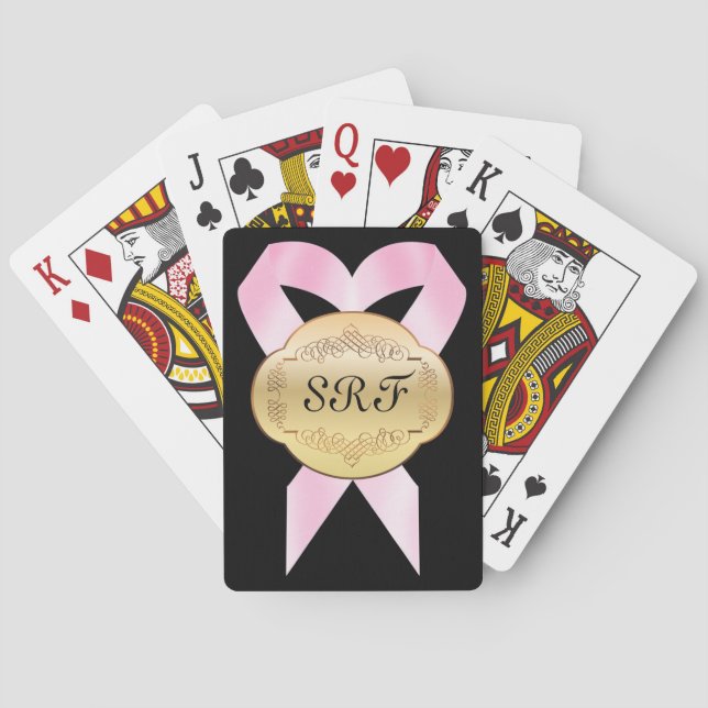 Pink Ribbon Elegant Monogram Playing Cards - SRF (Back)