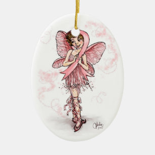 Pink Ribbon Fairy Ceramic Tree Decoration