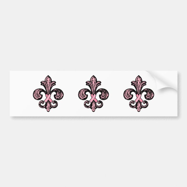 Pink Ribbon Fleur de lis Bumper Sticker (Front)
