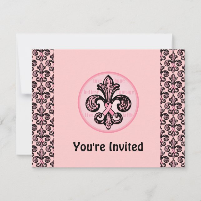 Pink Ribbon Fleur de lis Invitation (Front)