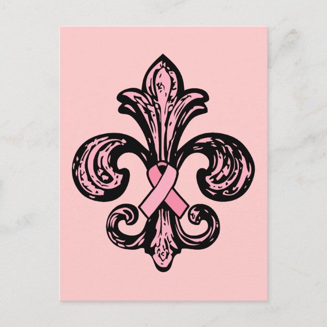 Pink Ribbon Fleur de lis Postcard (Front)