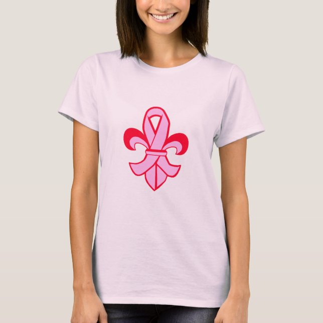 Pink Ribbon Fleur de Lis T-Shirt (Front)