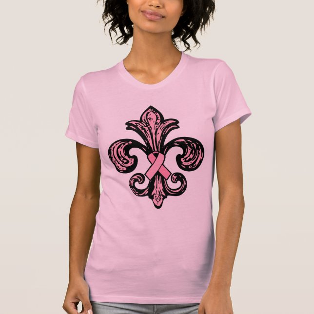 Pink Ribbon Fleur de lis T-Shirt (Front)