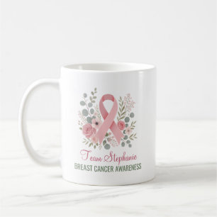 Pink Ribbon Floral Breast Cancer Support Gift Coffee Mug