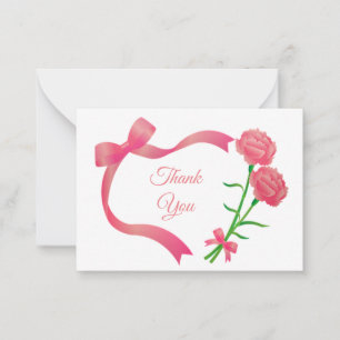 Pink Ribbon Flower Thank You Cards