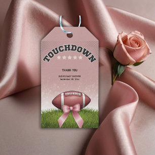 Pink Ribbon Football Touchdown Baby Shower Gift Tags