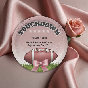 Pink  Ribbon Football Touchdown Baby Shower Paper Plate