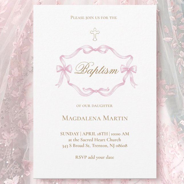 pink ribbon frame | Baptism Invitation (Creator Uploaded)