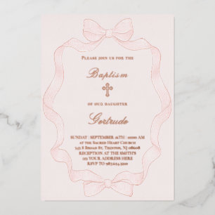 pink ribbon frame Baptism Invitation