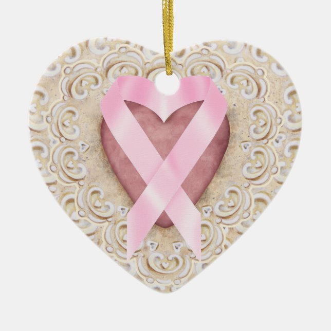 Pink Ribbon From the Heart - SRF Ceramic Tree Decoration (Front)