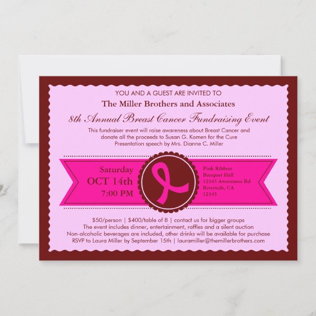 Pink Ribbon Fundraising Event Invitation (Front)