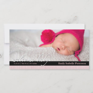 Pink Ribbon Girl Baby Birth Announcement Photocard