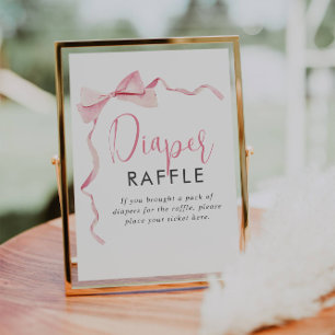 Pink Ribbon Girl Baby Shower Diaper Raffle Sign