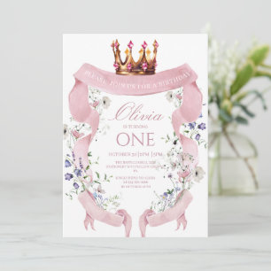 Pink Ribbon Girls First Birthday Invitation