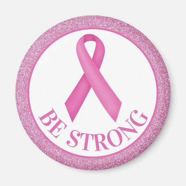 Pink Ribbon Glitter Breast Cancer Awareness Design Magnet (Front)