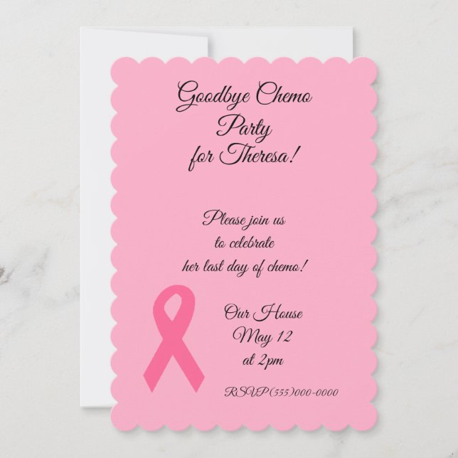 Pink Ribbon "Goodbye Chemo"  Party Invitations (Front)