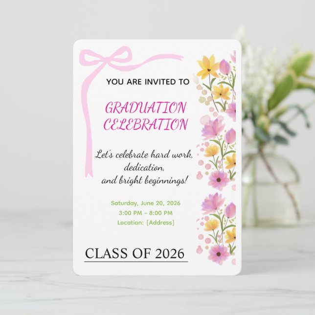 Pink Ribbon Graduation Party Invitation (Standing Front)