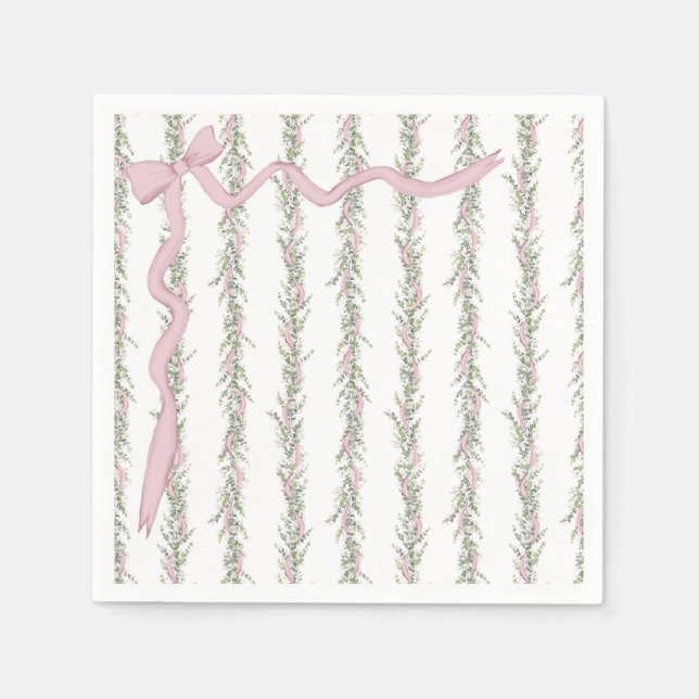 Pink Ribbon Greenery Elegant Baby Shower Napkin (Front)