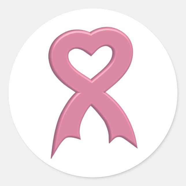Pink-Ribbon-Heart-3D Sticker (Front)